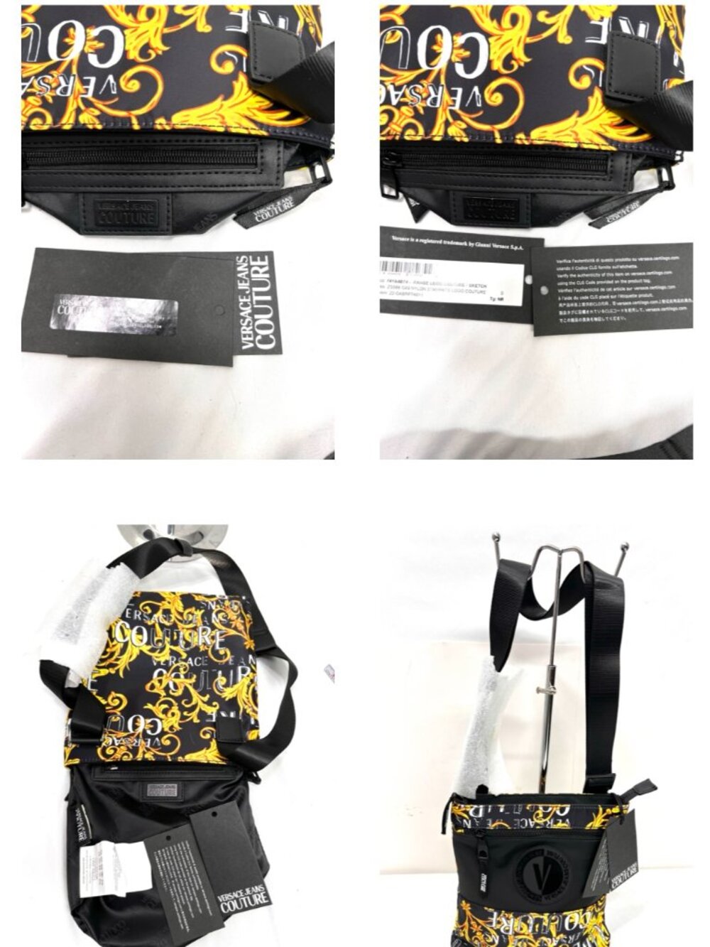 VERSACE JEANS COUTURE Shoulder Bag Black Gold  White Logo+Free Chiffon Scarf(11 - Picture 6 of 15